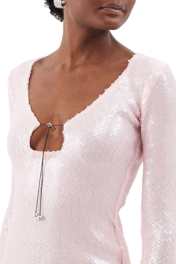 Rent RENT 16Arlington Solaria keyhole - neck sequinned - tulle maxi dress (RRP £1,165) – designer dress hire in UK sizes 8–16 from One Hit Wonders
