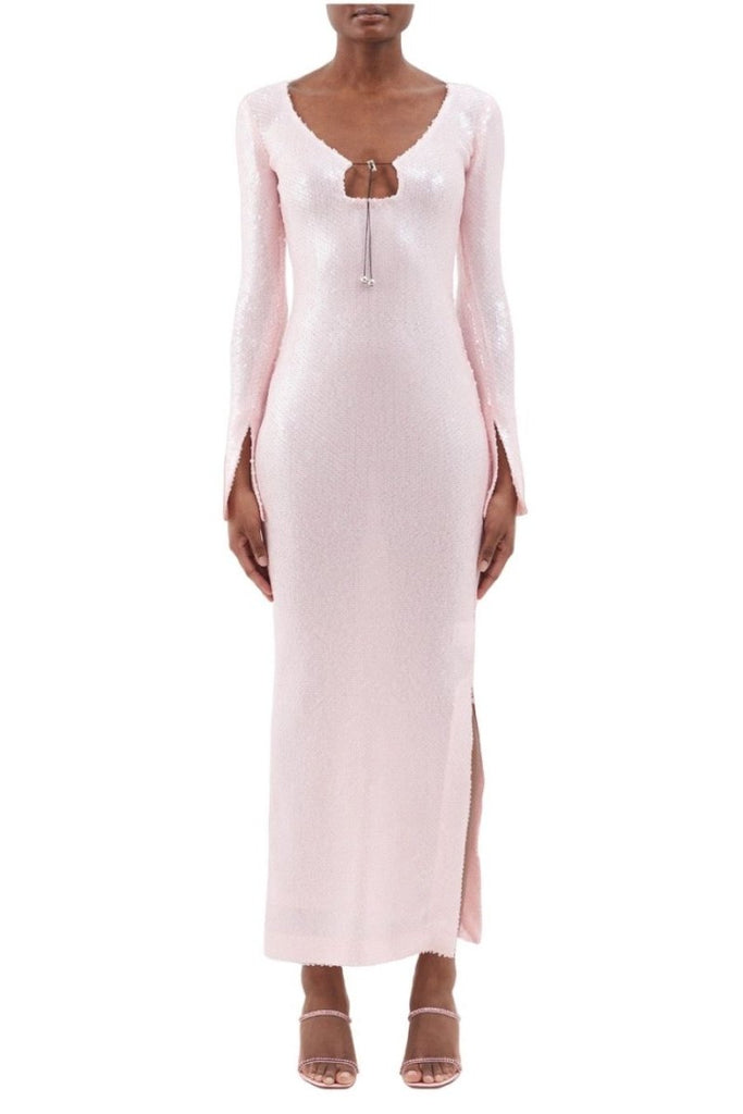 Rent RENT 16Arlington Solaria keyhole - neck sequinned - tulle maxi dress (RRP £1,165) – designer dress hire in UK sizes 8–16 from One Hit Wonders