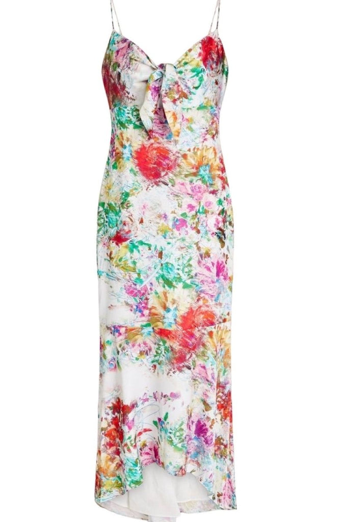 Rent RENT Aidan Mattox Asymmetric Printed Satin Midi Dress (RRP £215) – designer dress hire in UK sizes 8–16 from One Hit Wonders