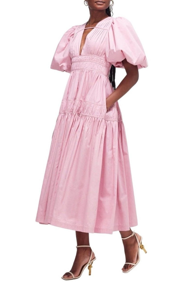 Rent RENT Aje Fallingwater Puff Sleeve Cotton Midi (RRP £460) – designer dress hire in UK sizes 8–16 from One Hit Wonders