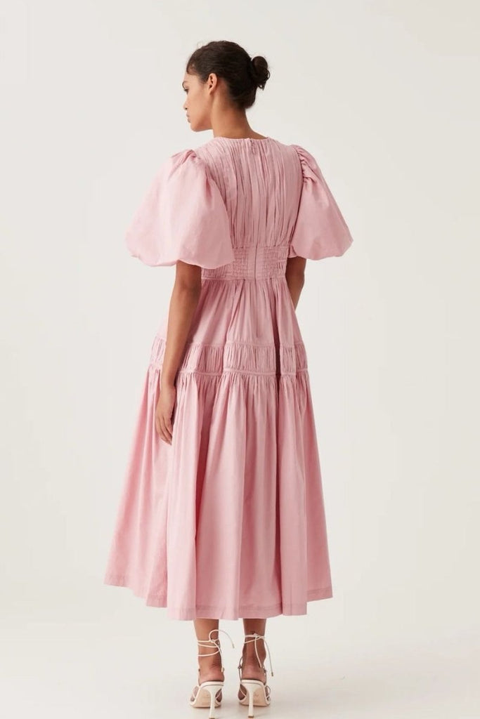Rent RENT Aje Fallingwater Puff Sleeve Cotton Midi (RRP £460) – designer dress hire in UK sizes 8–16 from One Hit Wonders