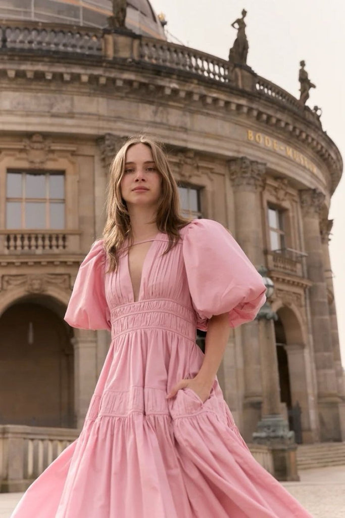 Rent RENT Aje Fallingwater Puff Sleeve Cotton Midi (RRP £460) – designer dress hire in UK sizes 8–16 from One Hit Wonders