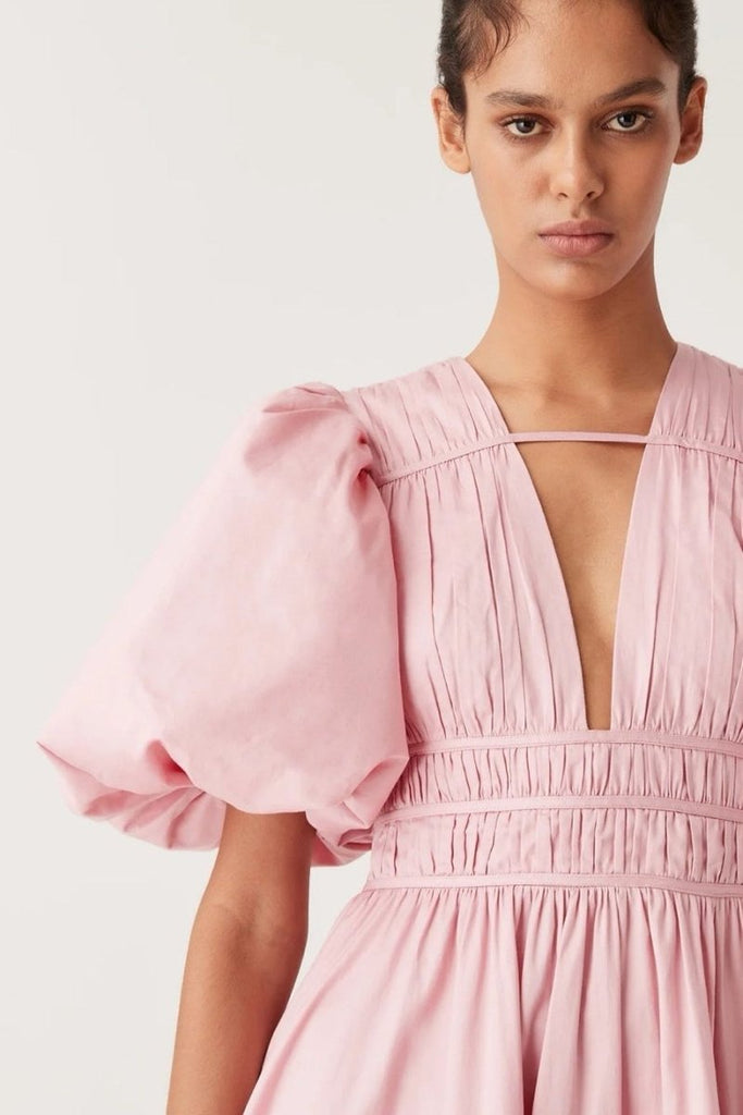 Rent RENT Aje Fallingwater Puff Sleeve Cotton Midi (RRP £460) – designer dress hire in UK sizes 8–16 from One Hit Wonders