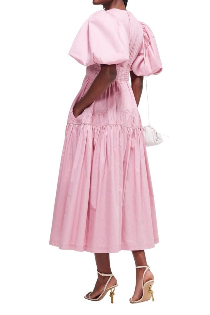 Rent RENT Aje Fallingwater Puff Sleeve Cotton Midi (RRP £460) – designer dress hire in UK sizes 8–16 from One Hit Wonders