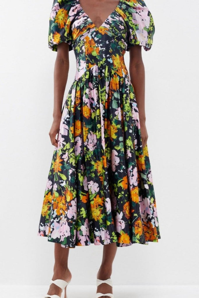 Rent RENT Aje Gabrielle Midnight Floral - print linen - blend dress (RRP £460) – designer dress hire in UK sizes 8–16 from One Hit Wonders