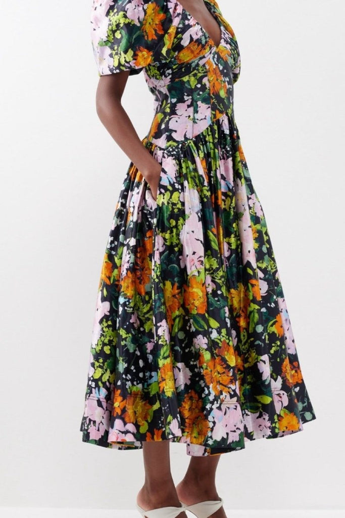 Rent RENT Aje Gabrielle Midnight Floral - print linen - blend dress (RRP £460) – designer dress hire in UK sizes 8–16 from One Hit Wonders
