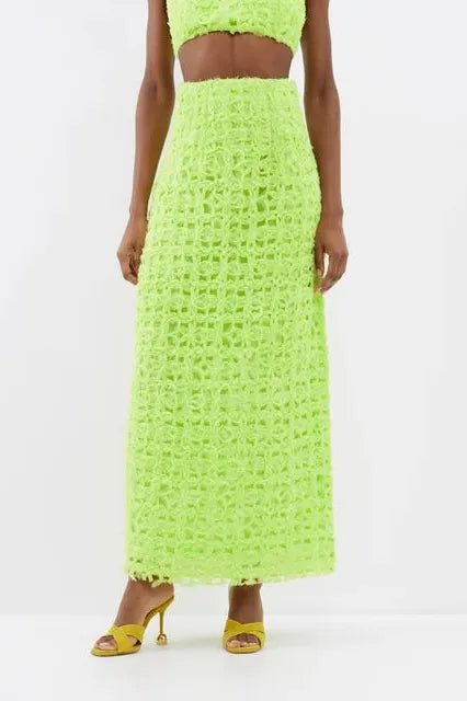 Rent RENT Aje Quintette Lattice Maxi Skirt and Bandeau Top (RRP £555) – designer dress hire in UK sizes 8–16 from One Hit Wonders