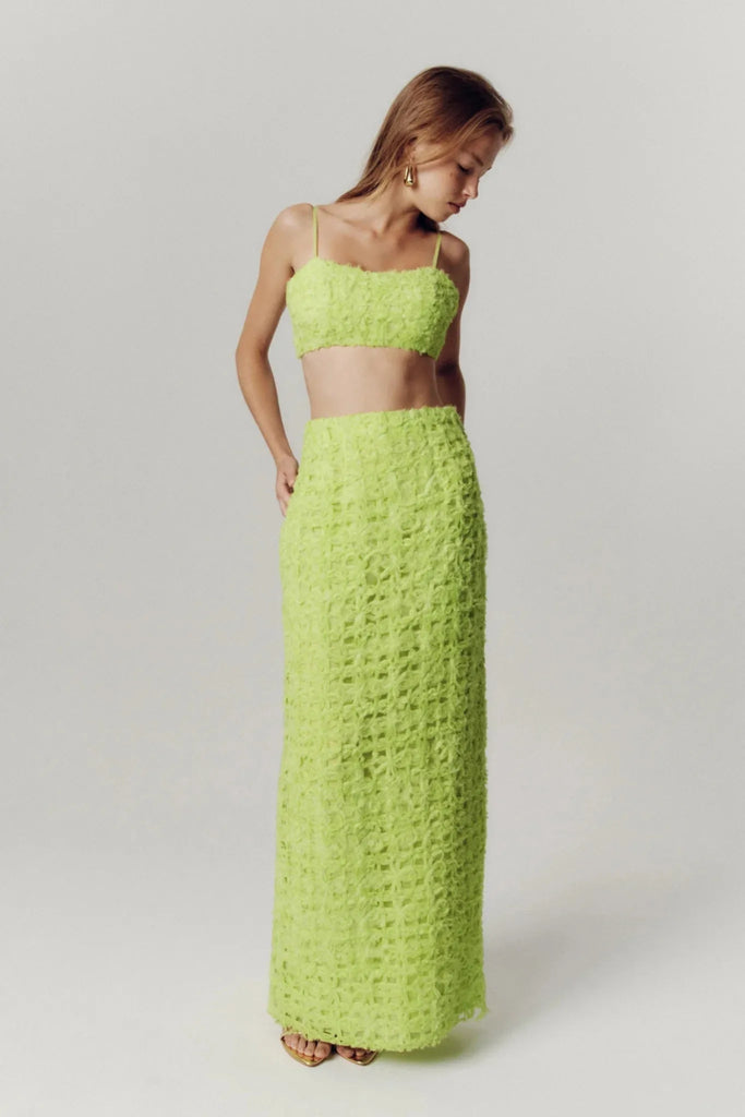 Rent RENT Aje Quintette Lattice Maxi Skirt and Bandeau Top (RRP £555) – designer dress hire in UK sizes 8–16 from One Hit Wonders
