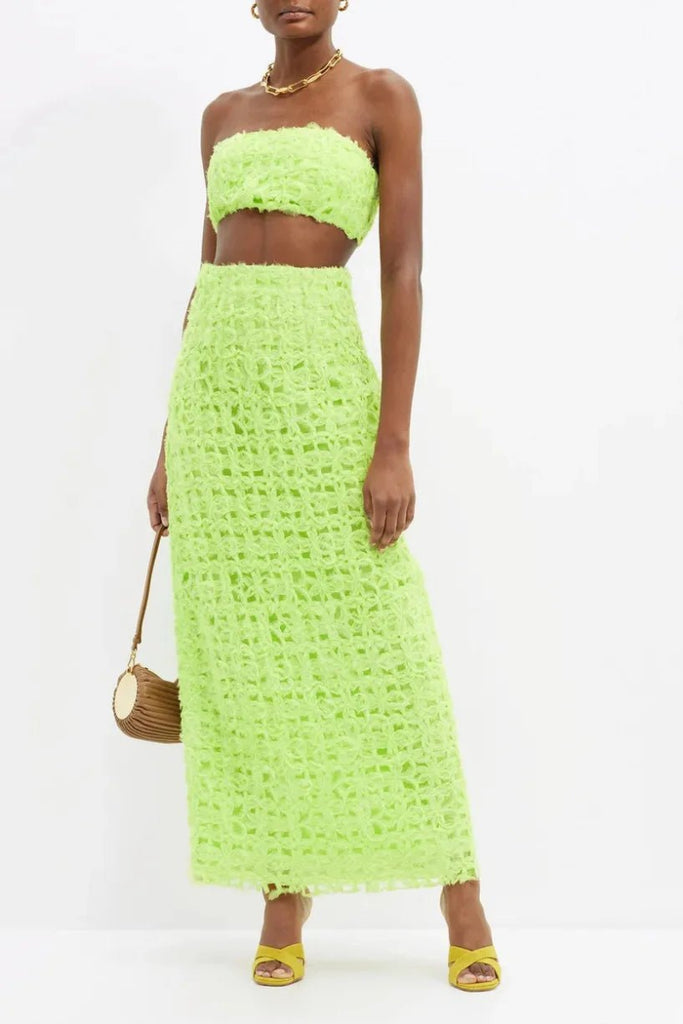 Rent RENT Aje Quintette Lattice Maxi Skirt and Bandeau Top (RRP £555) – designer dress hire in UK sizes 8–16 from One Hit Wonders