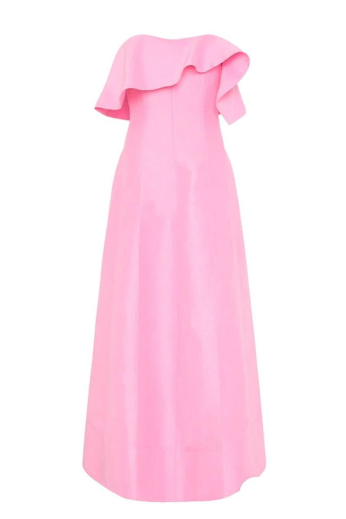 Rent RENT Aje Shallows Ruffled Bandeau Linen - Blend Gown (RRP £615) – designer dress hire in UK sizes 8–16 from One Hit Wonders