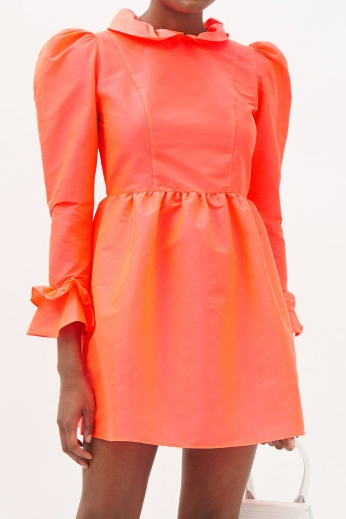 Rent RENT Batsheva Ruffled Neon Taffeta Mini (RRP £305) – designer dress hire in UK sizes 8–16 from One Hit Wonders