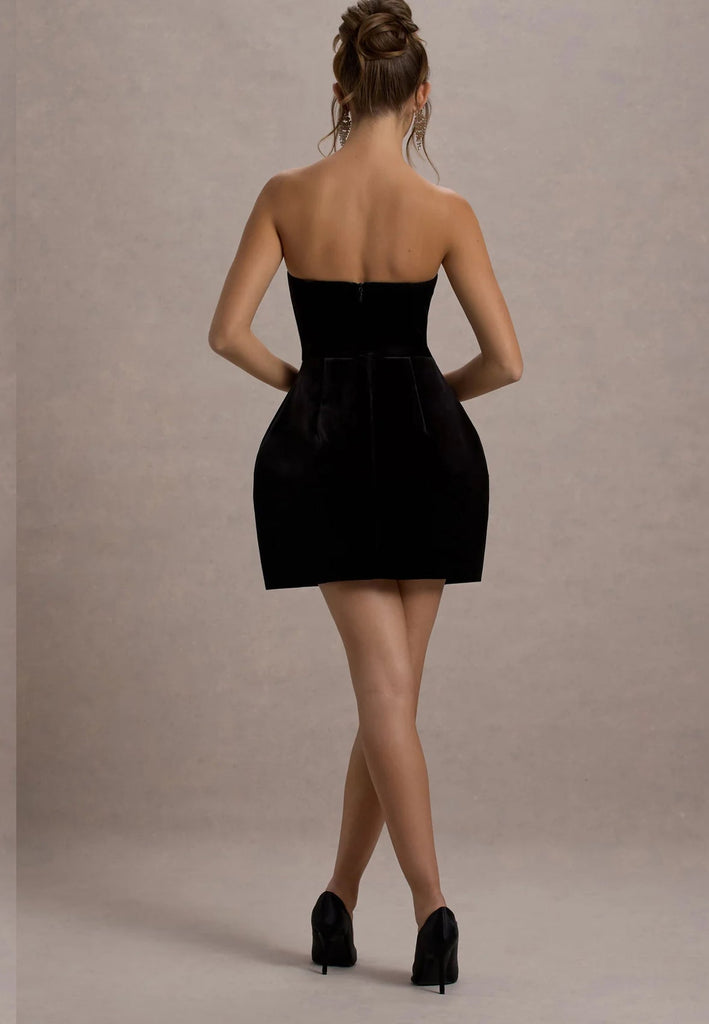 RENT CLUB L LONDON Naia | Black Velvet Embellished Bandeau Mini Dress (RRP £150) - Rent Now from One Hit Wonders