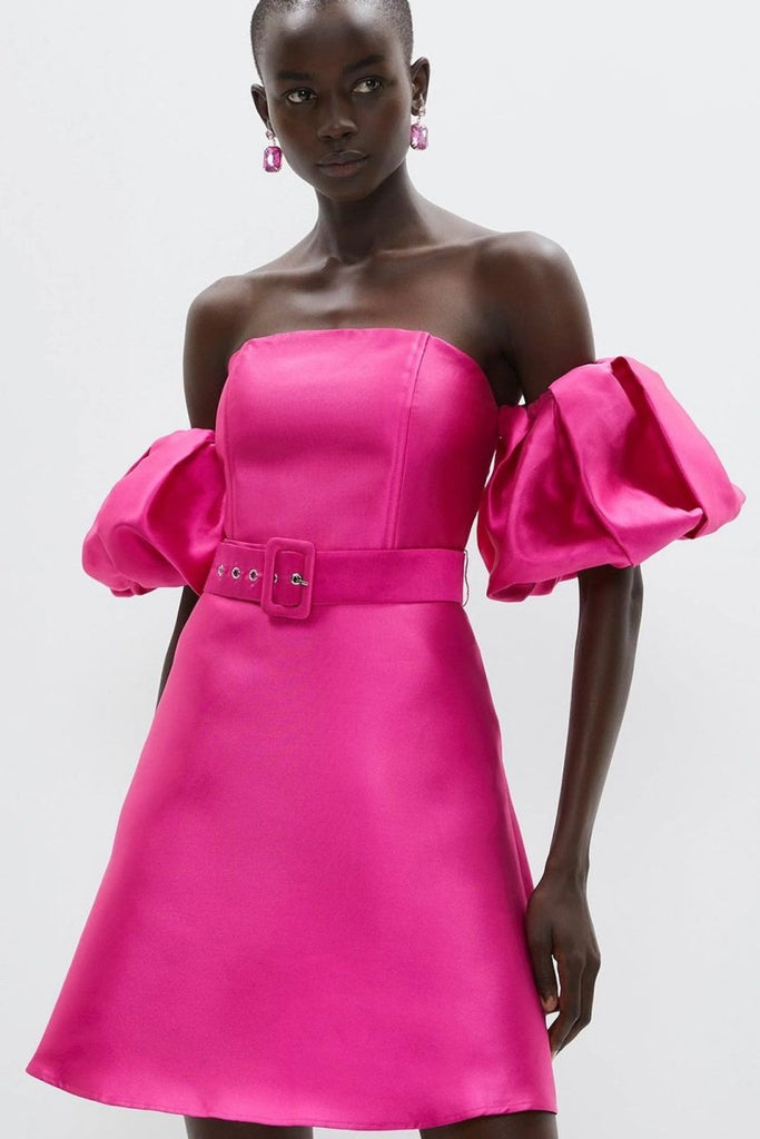 Rent RENT Coast Pink Puff Sleeve Mini (RRP £119) – designer dress hire in UK sizes 8–16 from One Hit Wonders