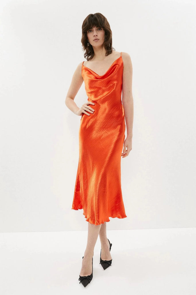 Rent RENT Coast Satin Cowl Neck Midi Dress (RRP £79) – designer dress hire in UK sizes 8–16 from One Hit Wonders