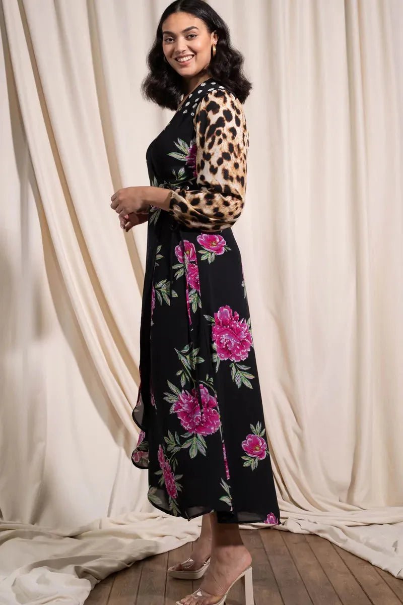 dancing leopard maxi dress Dancing Leopard Multicolour Floral Print Asymmetric Ruffle Detail Plunge Maxi Dress, Summer Outfits For Women, Wedding Guest Dress, Holiday Dress