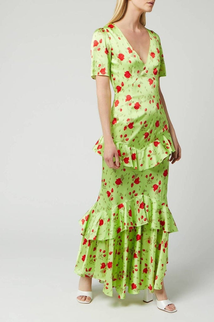 Rent RENT De La Vali Juliette Ruffle Maxi Dress (RRP £550) – designer dress hire in UK sizes 8–16 from One Hit Wonders