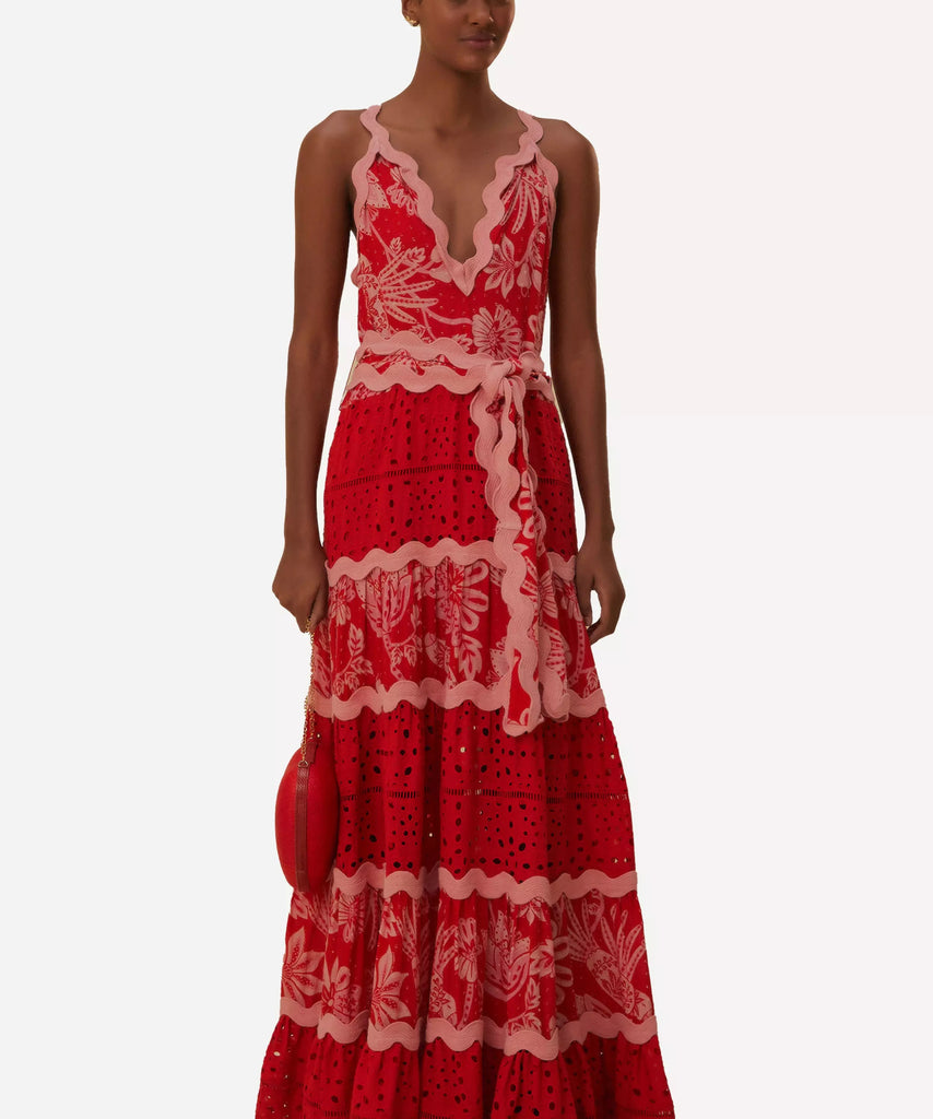 RENT Farm Rio Flowerful Birds Red Mix Maxi Dress (RRP £390) - Rent Now from One Hit Wonders