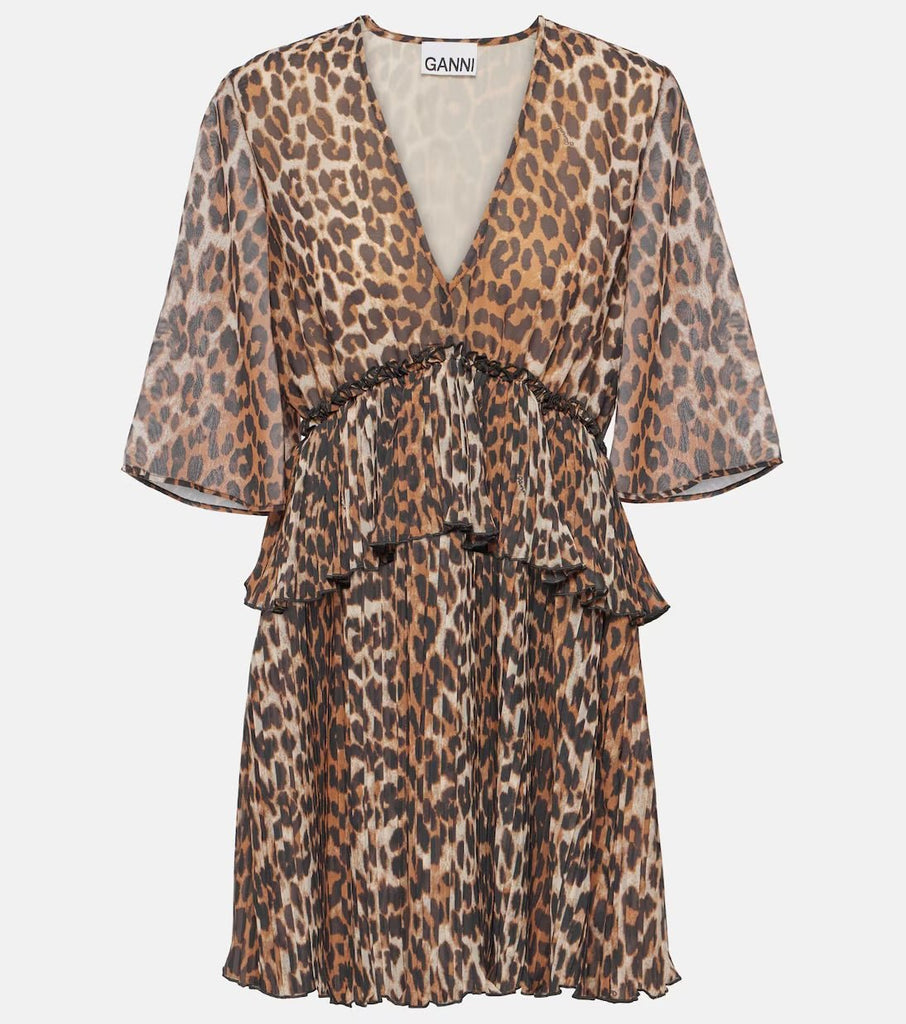 RENT Ganni Leopard - print georgette minidress (RRP £150) - Rent Now from One Hit Wonders