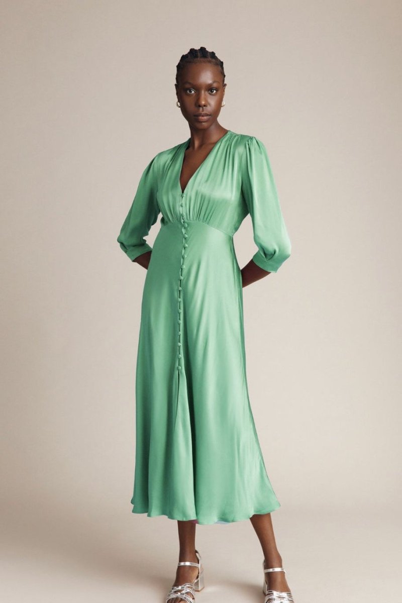 ghost exclusive maddison button front satin midi dress GHOST Madison Midi Dress