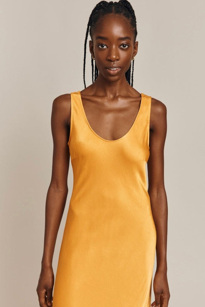 Rent RENT Ghost Palm Sunglow Satin Slip Midi Dress (RRP £129) – designer dress hire in UK sizes 8–16 from One Hit Wonders