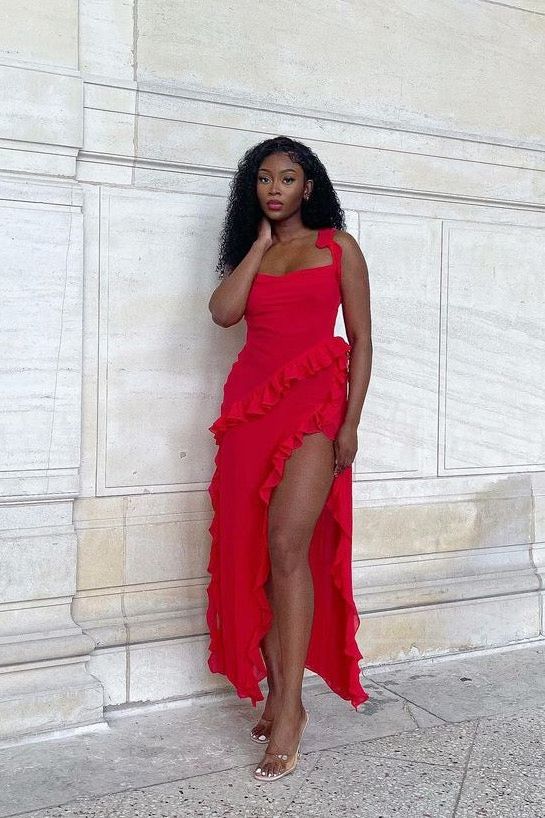 house of cb ariela ruffle maxi dress House of CB Ariela Cherry Ruffle Maxi Dress She's the perfect mix of fun & flirty. Available in size small, $80 to rent x