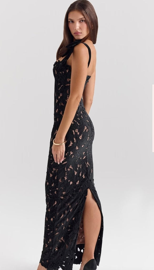 Rent RENT House of CB Tiff Black Velvet Lace Maxi Dress (RRP £199) – designer dress hire in UK sizes 8–16 from One Hit Wonders
