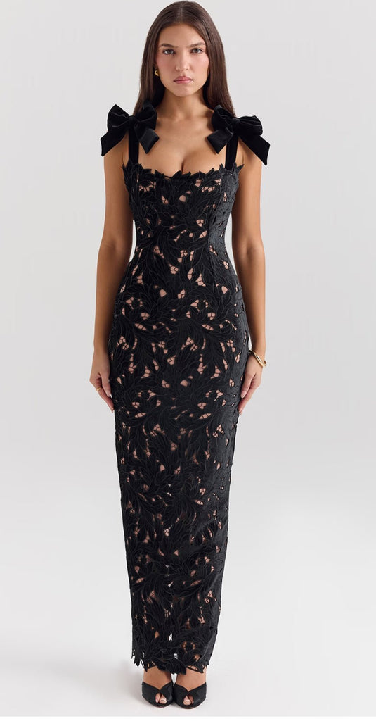 RENT House of CB Tiff Black Velvet Lace Maxi Dress (RRP £199) - Rent Now from One Hit Wonders