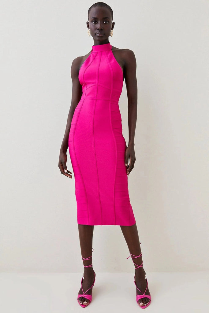 Rent RENT Karen Millen Bandage Knit Halter Neck Figure Form Dress (RRP £109) – designer dress hire in UK sizes 8–16 from One Hit Wonders