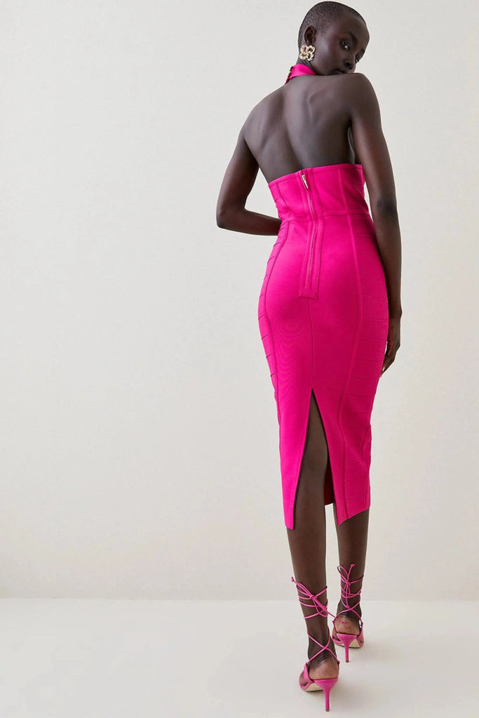 Rent RENT Karen Millen Bandage Knit Halter Neck Figure Form Dress (RRP £109) – designer dress hire in UK sizes 8–16 from One Hit Wonders