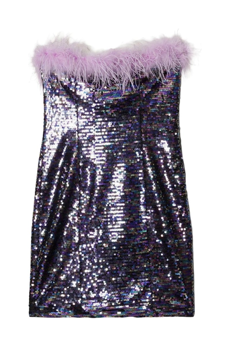 RENT Karen Millen Feather Sequin Bandeau Mini Dress (RRP £119