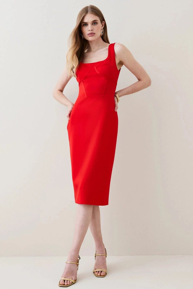 karen millen red corset dress Red Petite Premium Viscose Jersey Corset Midi Dress
