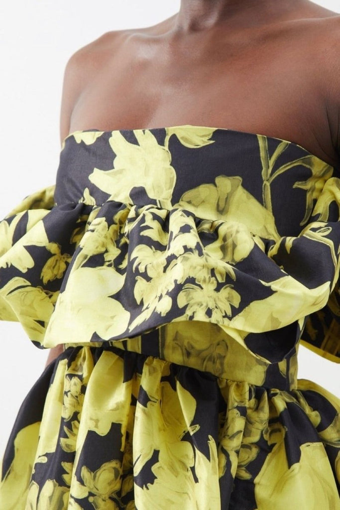 Rent RENT Kika Vargas Lynn strapless printed taffeta midi dress (RRP £725) – designer dress hire in UK sizes 8–16 from One Hit Wonders