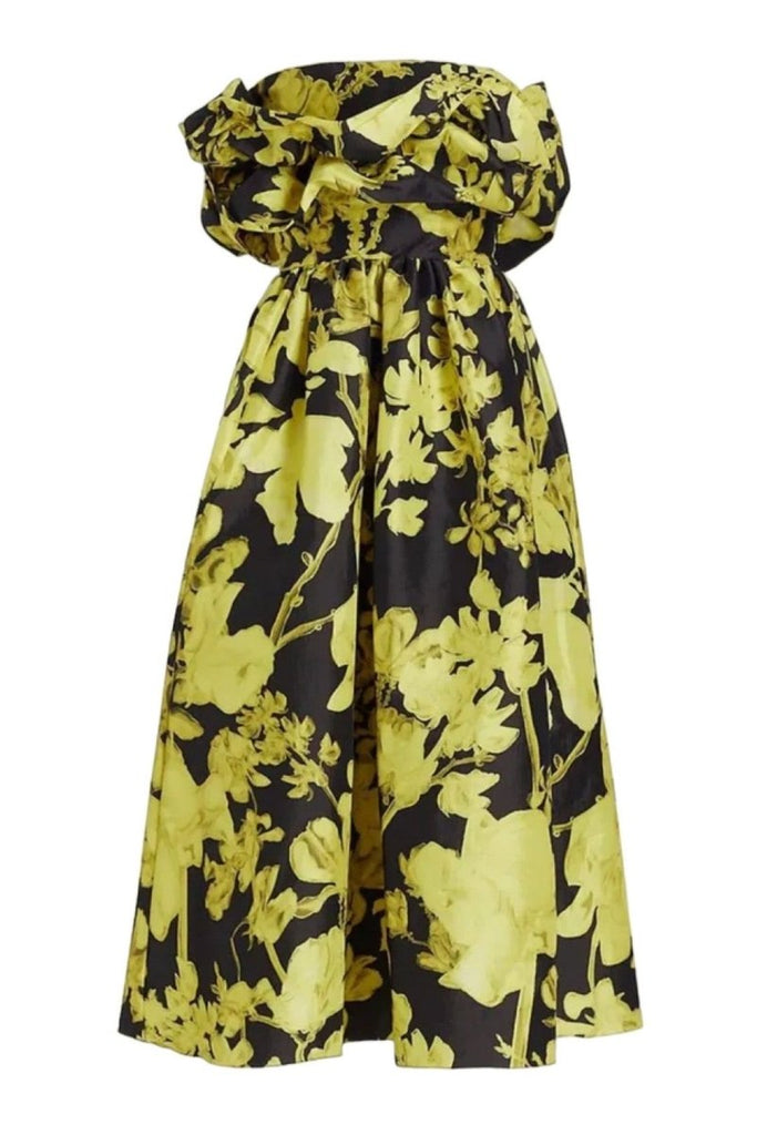 Rent RENT Kika Vargas Lynn strapless printed taffeta midi dress (RRP £725) – designer dress hire in UK sizes 8–16 from One Hit Wonders