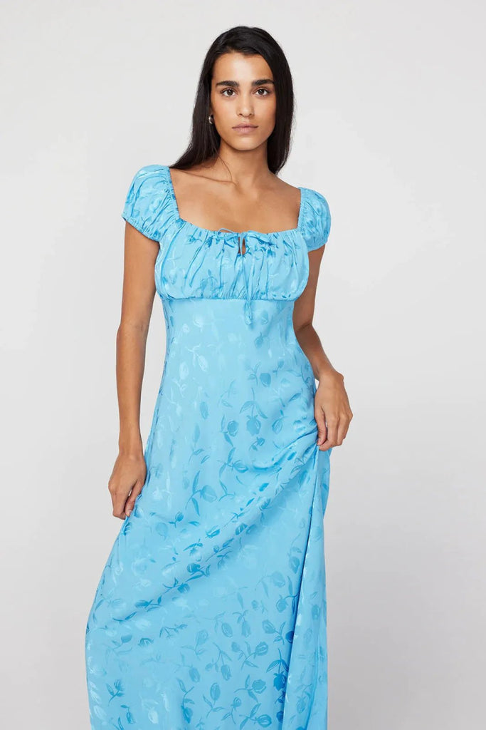 Rent RENT Kitri Bess Sky Blue Tulip Jacquard Maxi Dress (RRP £225) – designer dress hire in UK sizes 8–16 from One Hit Wonders