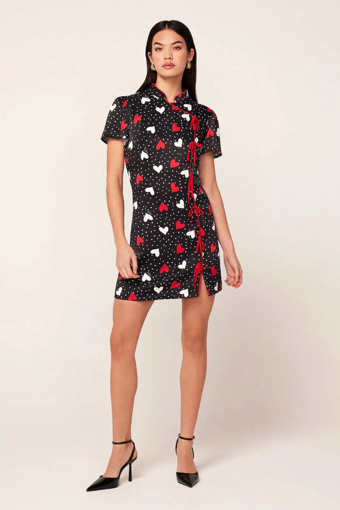 Rent RENT Kitri Harlow Red Heart Print Mini Dress (RRP £140) – designer dress hire in UK sizes 8–16 from One Hit Wonders