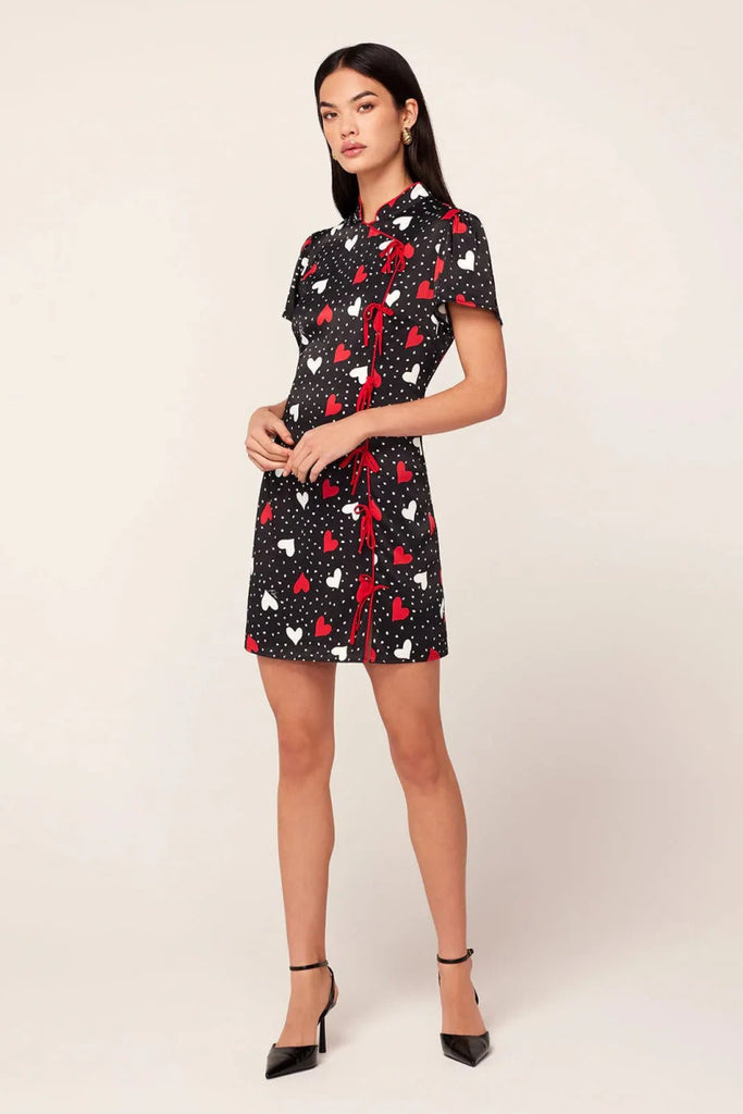 Rent RENT Kitri Harlow Red Heart Print Mini Dress (RRP £140) – designer dress hire in UK sizes 8–16 from One Hit Wonders