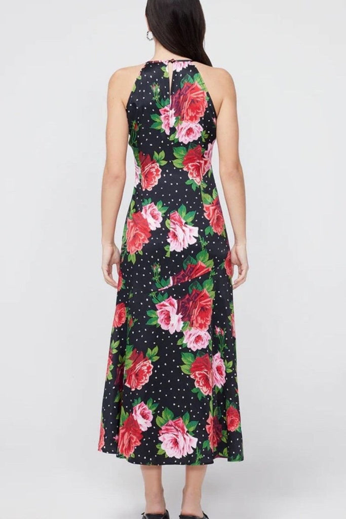 Rent RENT Kitri Lucia Red Painted Rose Halter Dress (RRP £170) – designer dress hire in UK sizes 8–16 from One Hit Wonders
