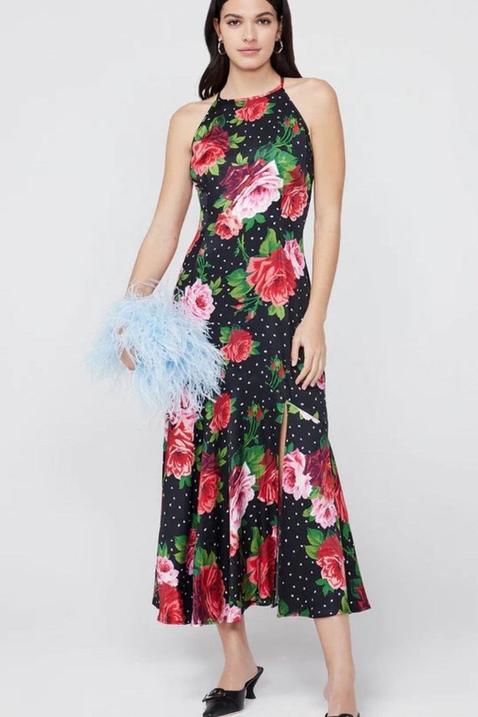 Rent RENT Kitri Lucia Red Painted Rose Halter Dress (RRP £170) – designer dress hire in UK sizes 8–16 from One Hit Wonders