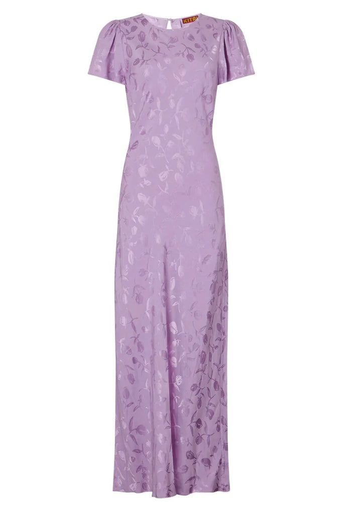 Rent RENT Kitri Marie Lilac Tulip Jacquard Maxi Dress (RRP £195) – designer dress hire in UK sizes 8–16 from One Hit Wonders