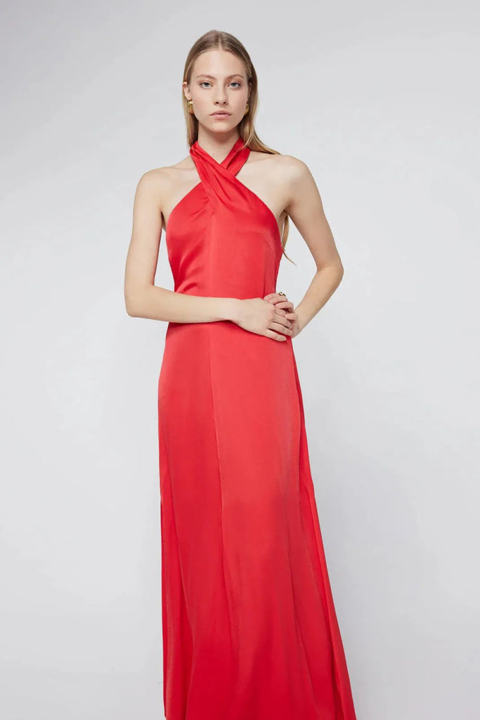 Rent RENT Kitri Neve Red Satin Halter Dress (RRP £190) – designer dress hire in UK sizes 8–16 from One Hit Wonders