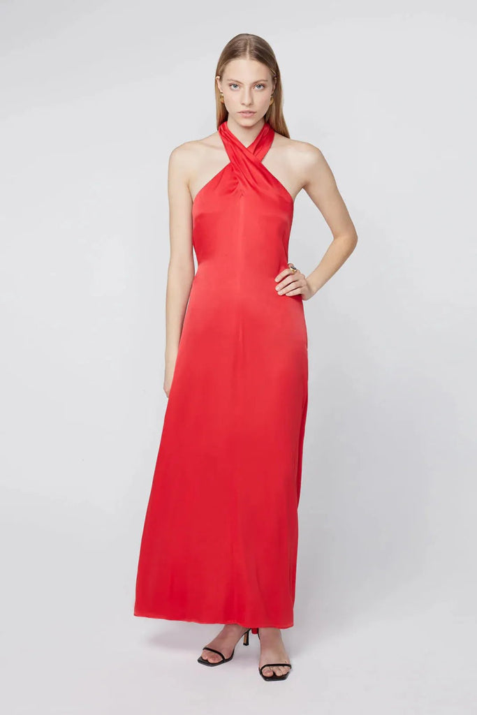 Rent RENT Kitri Neve Red Satin Halter Dress (RRP £190) – designer dress hire in UK sizes 8–16 from One Hit Wonders