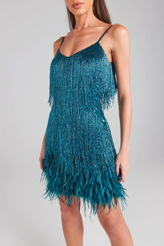 Rent RENT Nadine Merabi Lottie Teal Dress (RRP £495) – designer dress hire in UK sizes 8–16 from One Hit Wonders