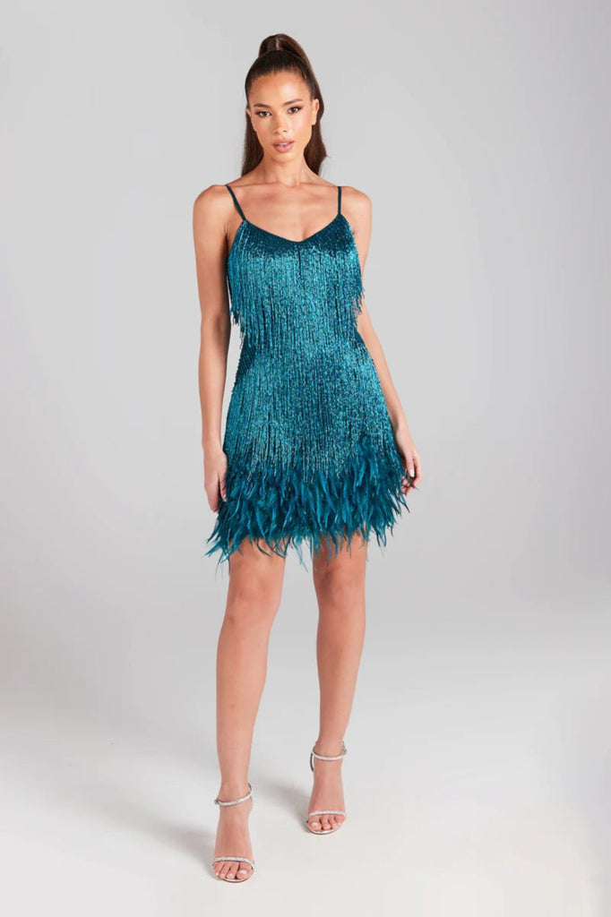 Rent RENT Nadine Merabi Lottie Teal Dress (RRP £495) – designer dress hire in UK sizes 8–16 from One Hit Wonders