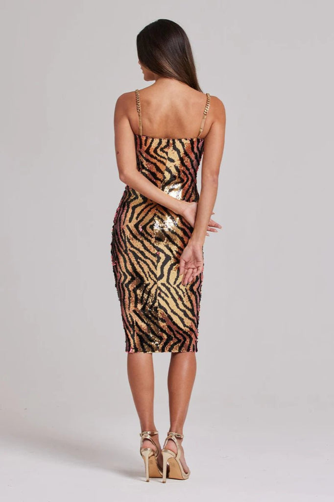 Rent RENT Nadine Merabi Rochelle Tiger Dress (RRP £245) – designer dress hire in UK sizes 8–16 from One Hit Wonders