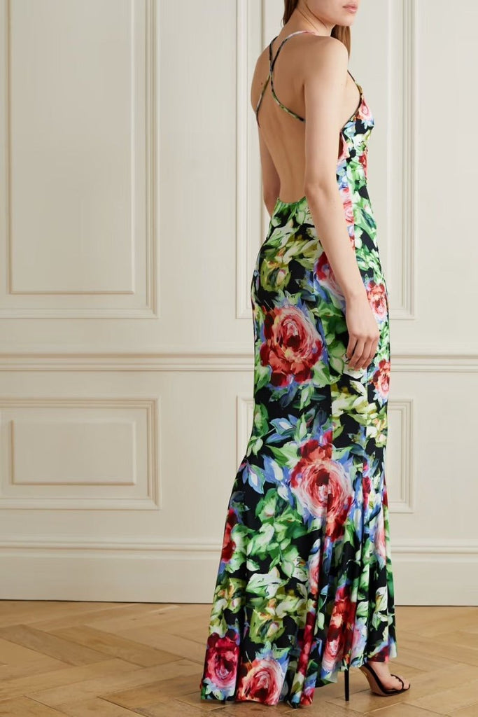 Rent RENT Norma Kamali Floral Print Stretch - Jersey Gown (RRP £350) – designer dress hire in UK sizes 8–16 from One Hit Wonders