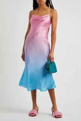 Rent RENT Olivia Rubin Aubrey Blue Pink Ombre Slip Dress (RRP £310) – designer dress hire in UK sizes 8–16 from One Hit Wonders