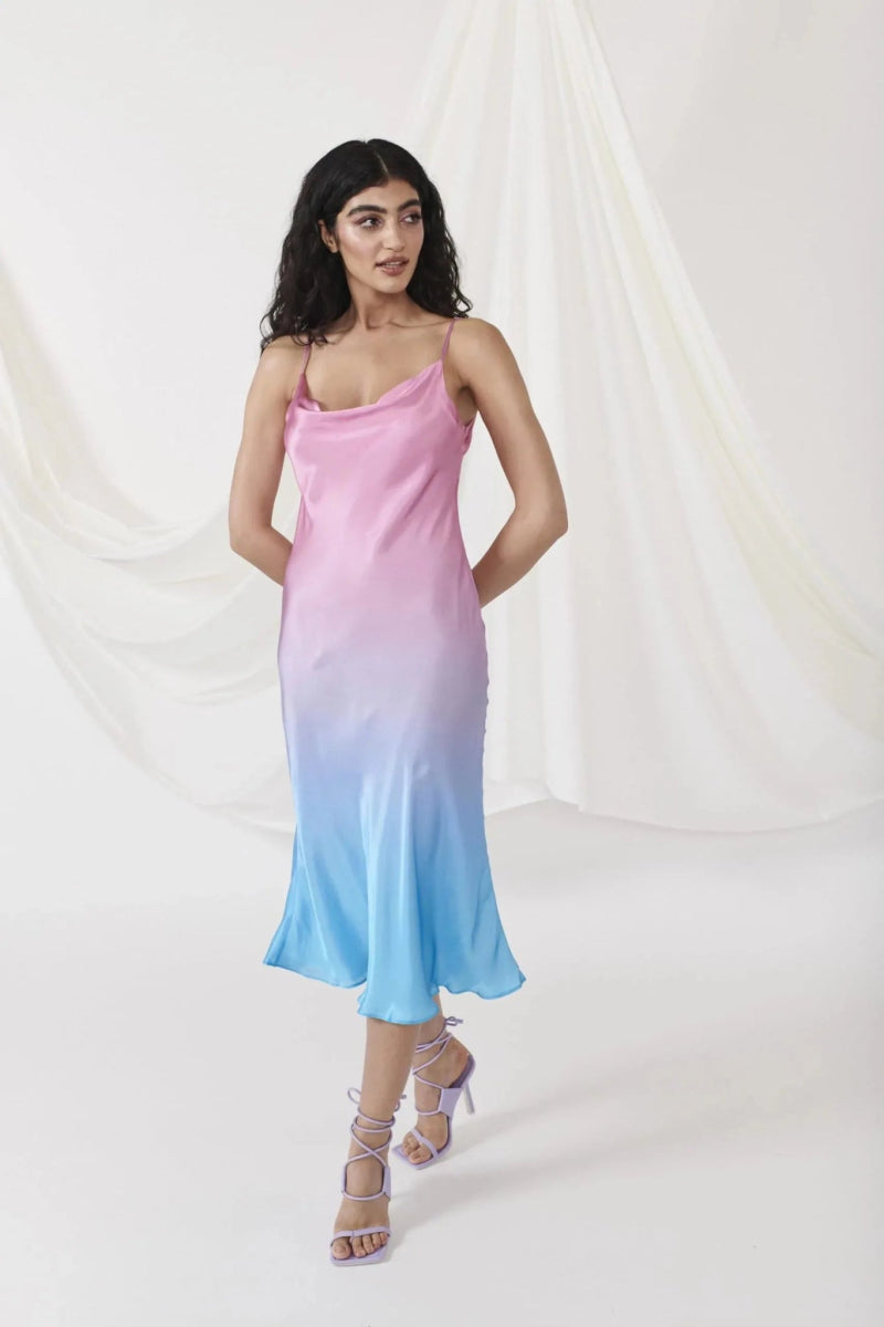 RENT Olivia Rubin Aubrey Blue Pink Ombre Slip Dress (RRP £310)
