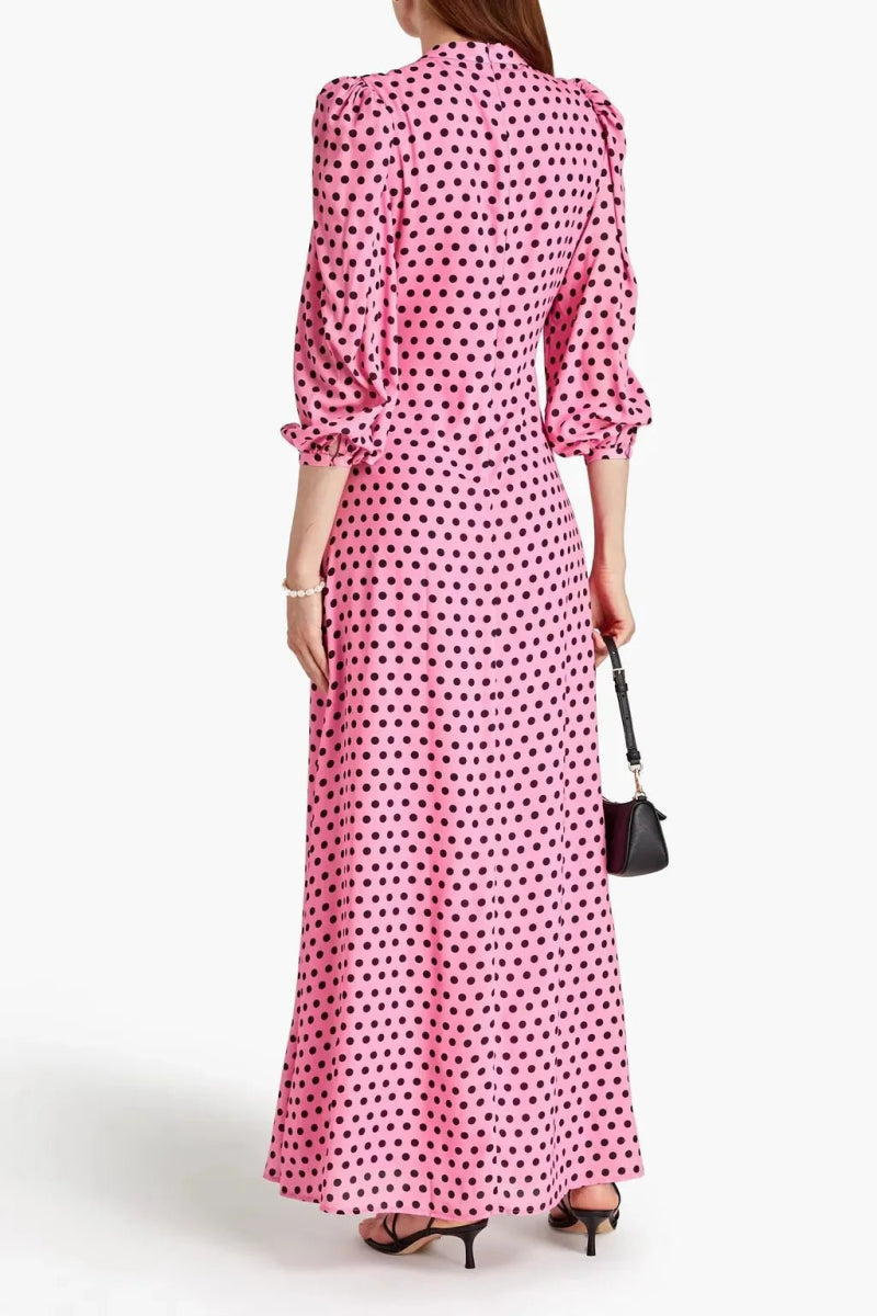 olivia rubin pink dress Olivia Rubin Size 0 Pink & Black Silk 3/4 Sleeve Bow back Maxi Gown