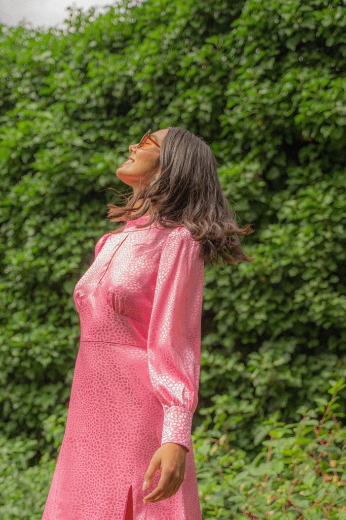 Rent RENT Olivia Rubin Izzie Pink High Neck Dress (RRP £350) – designer dress hire in UK sizes 8–16 from One Hit Wonders