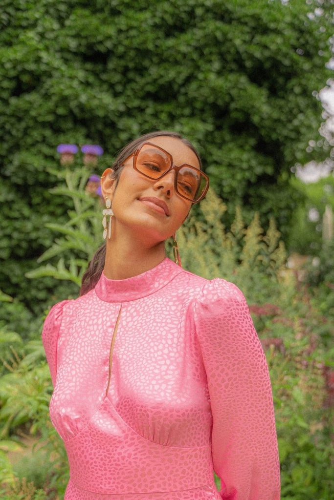 Rent RENT Olivia Rubin Izzie Pink High Neck Dress (RRP £350) – designer dress hire in UK sizes 8–16 from One Hit Wonders